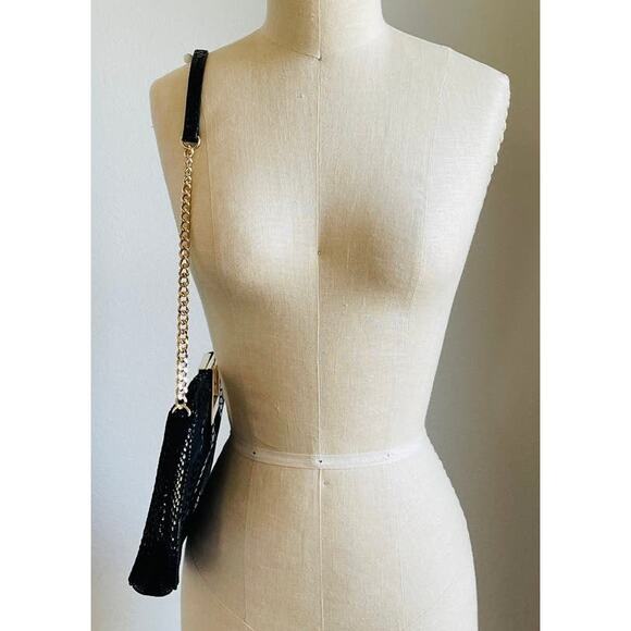 Michael Kors Black Python Embossed Patent Leather Berkley Clutch - Picture 6 of 10